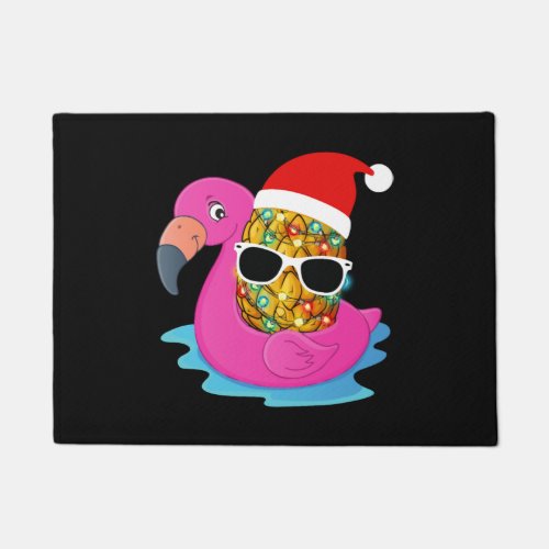 Christmas July Mele Kalikimaka Pineapple Flamingo Doormat