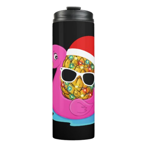 Christmas July Mele Kalikimaka Pineapple Flamingo Thermal Tumbler