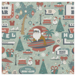 christmas july route 25 beach tropical black santa fabric