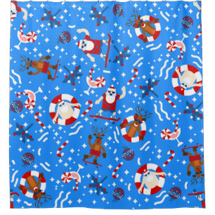 christmas july skater santa claus skateboard shower curtain