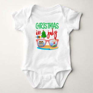 Christmas July surfing Santa flip flop  Baby Bodysuit