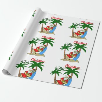 Christmas July Tropical Santa Claus Wrapping Paper by funnychristmas at Zazzle