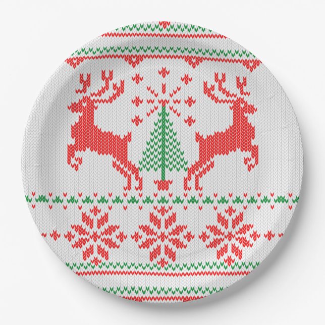 Christmas Jumper Style Knitting Pattern Paper Plates (Front)