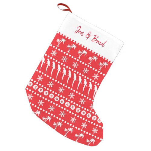 Christmas Jumper Style Parrots and Palm Trees Red Small Christmas Stocking