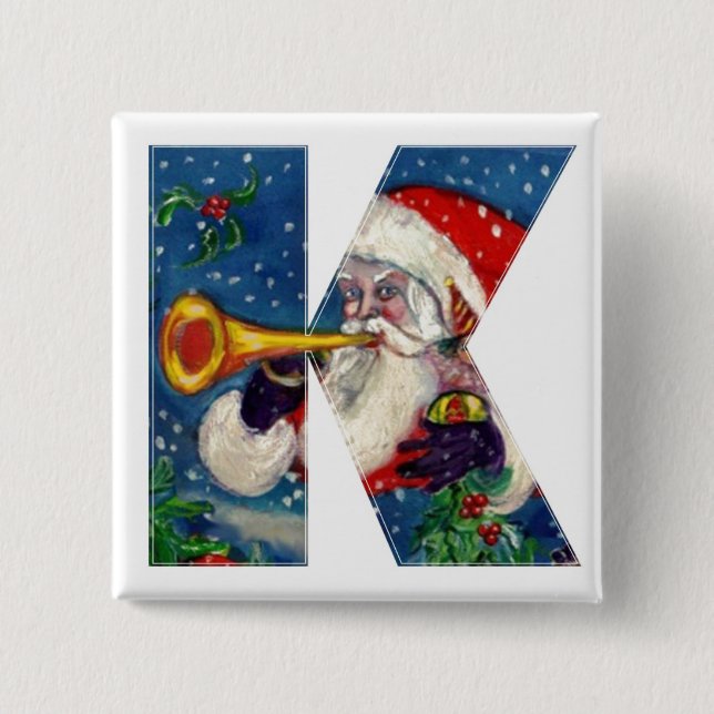 CHRISTMAS K LETTER / SANTA BUGLER MONOGRAM BUTTON (Front)