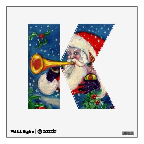 CHRISTMAS K LETTER  SANTA CLAUS BUGLER MONOGRAM WALL STICKER