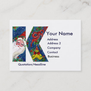 CHRISTMAS K LETTER / SANTA CLAUS WITH RED RIBBON BUSINESS CARD