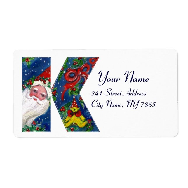 CHRISTMAS K LETTER / SANTA CLAUS WITH RED RIBBON LABEL (Front)