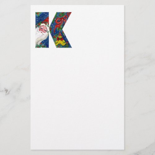 CHRISTMAS K LETTER  SANTA CLAUS WITH RED RIBBON STATIONERY