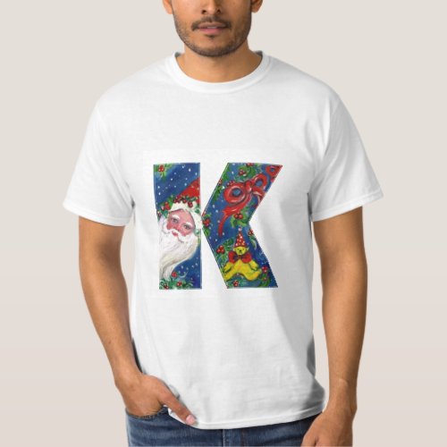 CHRISTMAS K LETTER  SANTA CLAUS WITH RED RIBBON T_Shirt