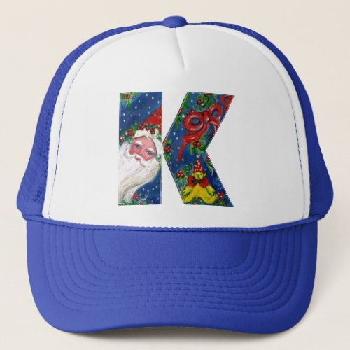 CHRISTMAS K LETTER  SANTA CLAUS WITH RED RIBBON TRUCKER HAT