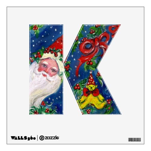 CHRISTMAS K LETTER  SANTA CLAUS WITH RED RIBBON WALL DECAL