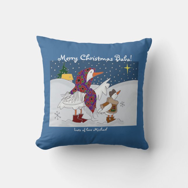 Christmas Kachka (Duck) Ukrainian Folk Art Throw Pillow (Front)