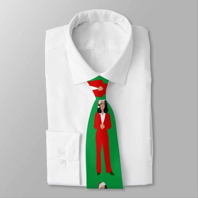 christmas kamala harris santa claus neck tie (Tied)