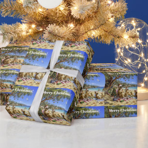 Christmas Kangaroo Beach Picnic Merry Christmas Wrapping Paper