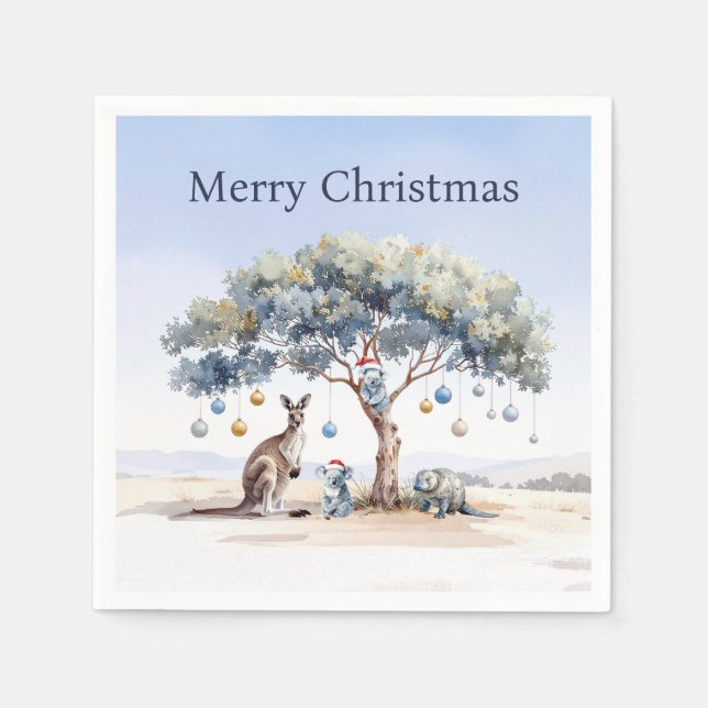 Christmas Kangaroo Koalas Platypus Gumtree Baubles Napkins (Front)