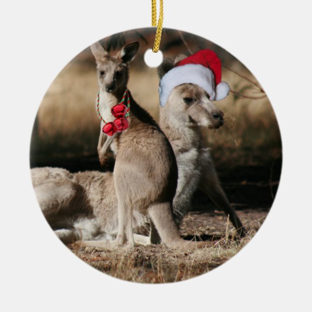Christmas Kangaroos Australian Style Ceramic Ornament (Front)