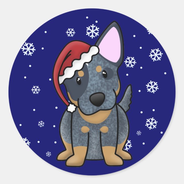 Christmas Kawaii Blue Heeler Classic Round Sticker (Front)