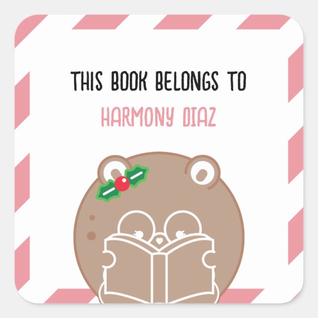 Christmas Kawaii Cute Hamster Booklover Bookplate (Front)