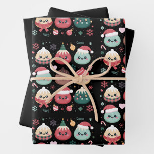 Christmas Kawaii Ornament Dumplings Xmas Holiday Wrapping Paper Sheets