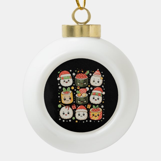 Christmas Kawaii Sushi Santa Japanese Food Xmas Ceramic Ball Christmas Ornament (Front)