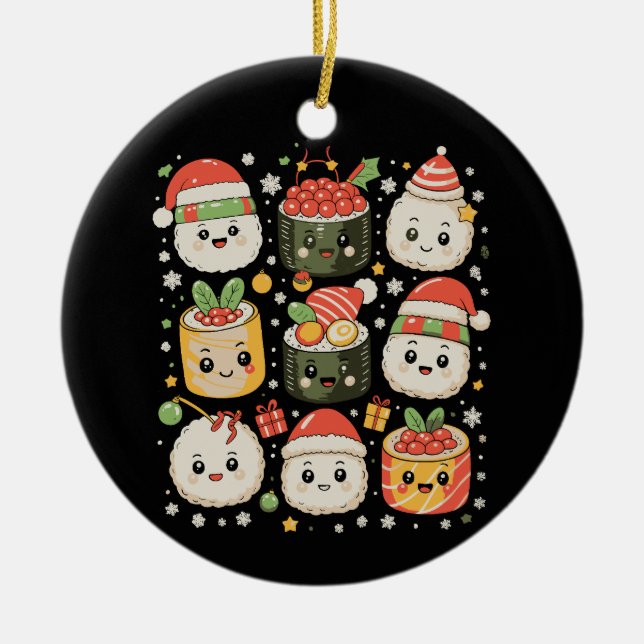 Christmas Kawaii Sushi Santa Japanese Food Xmas Ceramic Ornament (Front)