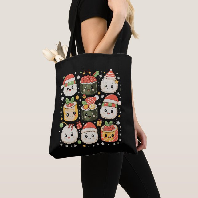Christmas Kawaii Sushi Santa Japanese Food Xmas Tote Bag (Close Up)
