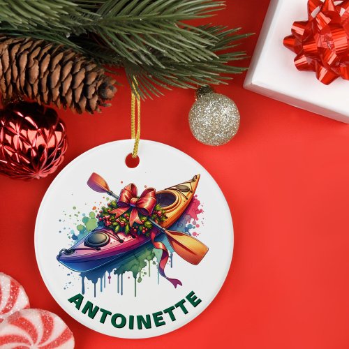 Christmas Kayak Custom Name Ceramic Ornament