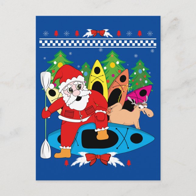Christmas Kayak Santa Kayaker Xmas Kayaking Lover  Postcard (Front)