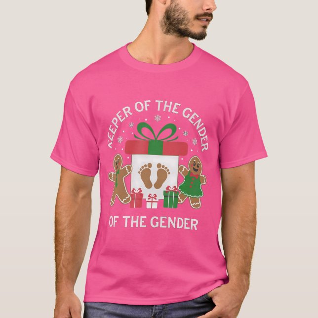 Christmas Keeper Gender Reveal Baby Announcement P T-Shirt (Front)