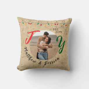 Christmas Keepsake Couples Rustic Joy Festive Throw Pillow