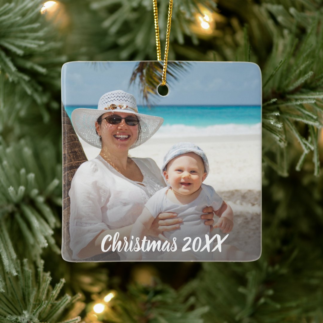Christmas Keepsake Full Photo Ceramic Ornament | Zazzle