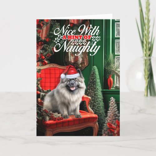 Christmas Keeshond Dog Naughty or Nice Holiday Card