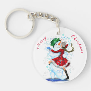 Christmas Keychain Snowman and Girl Dance