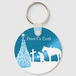 Christmas Keychain With Praying Cowboy