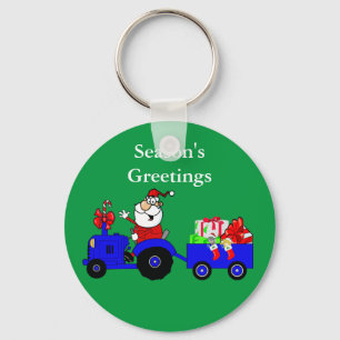 Christmas Keychain With Santa Tractor And Gifts