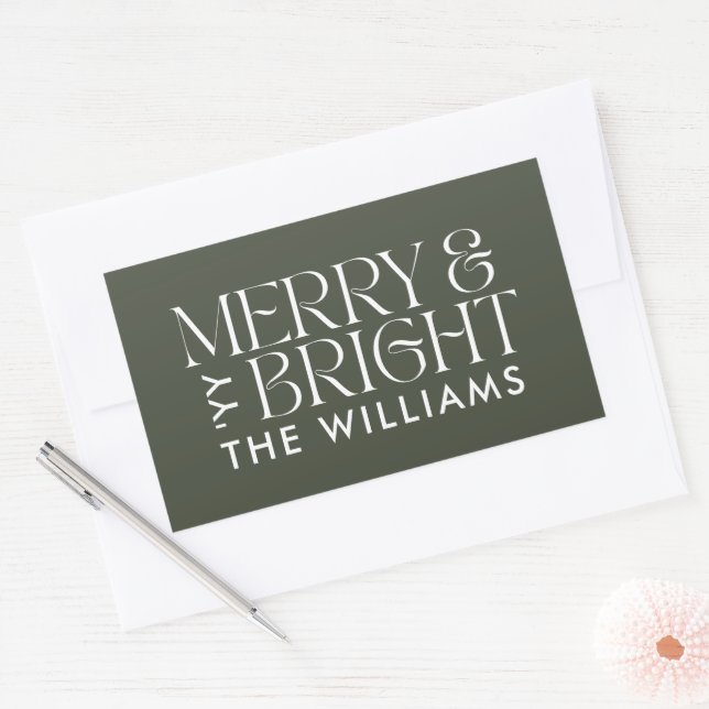 Christmas khaki green modern elegant simple rectangular sticker (Envelope)