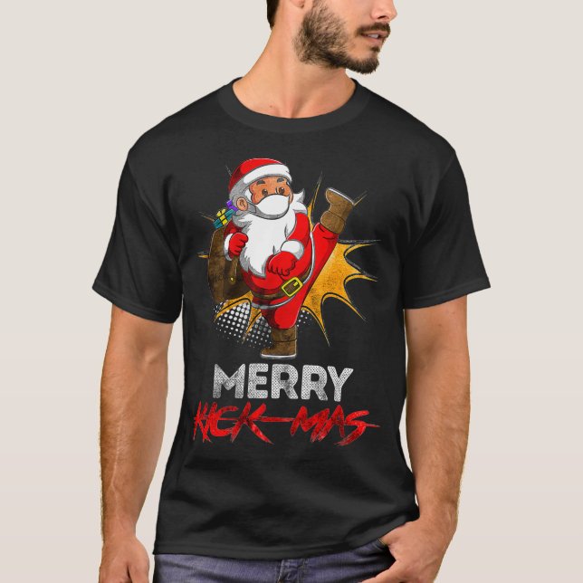 Christmas Kickboxing Santa Merry Kickmas Present T-Shirt (Front)