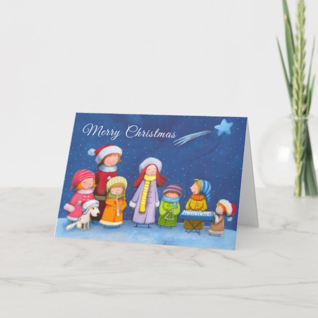 Christmas Kids Choir, 5" x 7" Folded Holiday Card (Front)