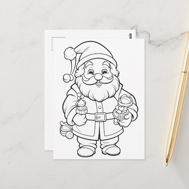 Christmas kids coloring Santa Postcard (Front/Back In Situ)