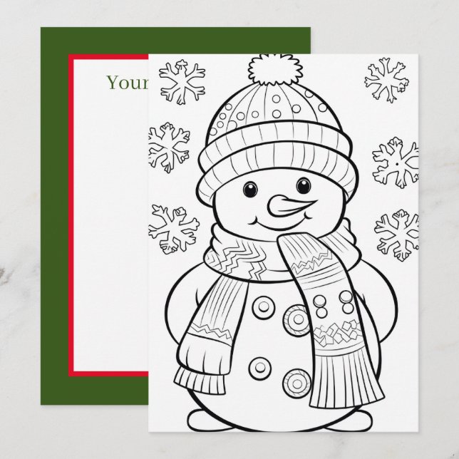 Christmas kids coloring snowman add text holiday card (Front/Back)