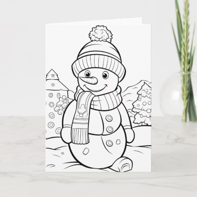 Christmas kids coloring snowman add text  holiday card (Front)
