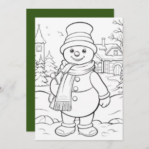 Christmas kids coloring snowman add text holiday card
