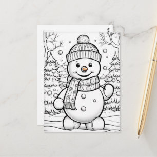 Christmas kids coloring snowman postcard