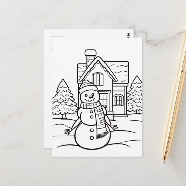 Christmas kids coloring Snowman Postcard (Front/Back In Situ)