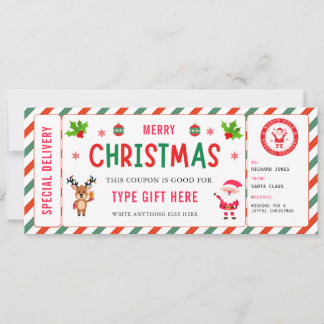 Christmas Kids Coupon Certificate Rudolph Santa Invitation