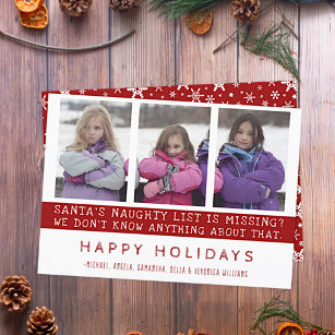 Christmas Kids Funny Naughty List   Family Photo Holiday Card