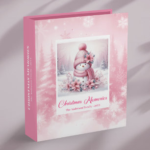 Christmas Kids Memory Album Pink Snowman Gift Idea 3 Ring Binder