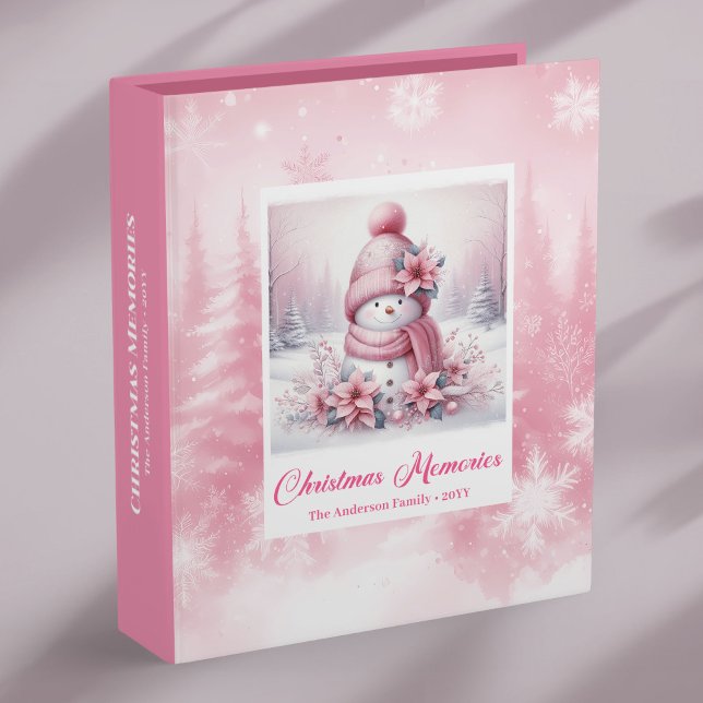 Christmas Kids Memory Album Pink Snowman Gift Idea 3 Ring Binder (Stylish Pink Snowman Kids Gift Cozy Forest Memory Album Binder

)