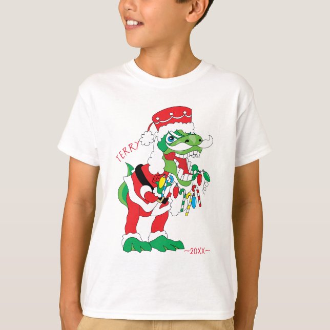 Christmas Kids T-Shirt TySANTAsaurus Rex 2 (Front)